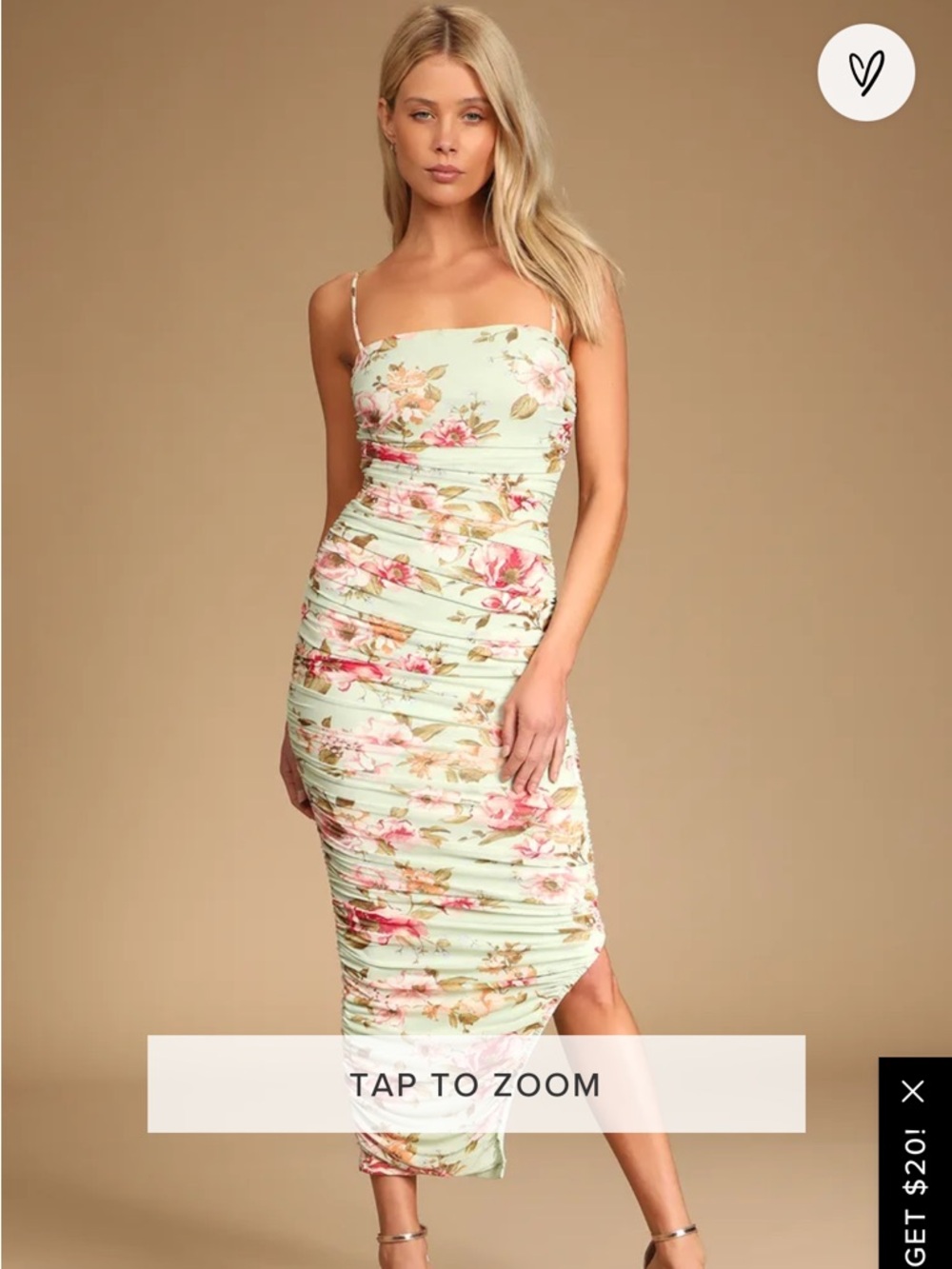 Lulu's Mint Floral Ruched Midi Dress